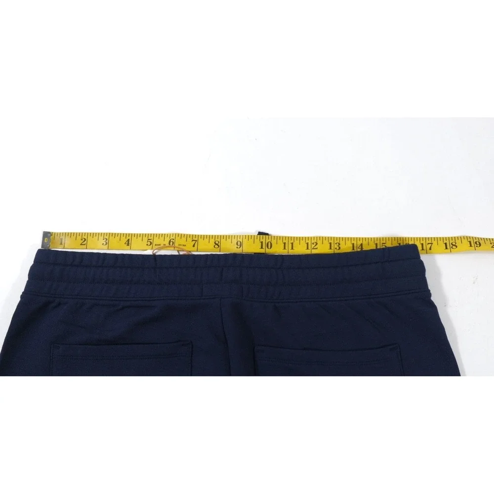 Quince Pants Women L Navy SuperSoft Fleece Wide Leg Cropped Drawstring Pockets